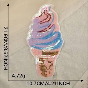 NWOT Large Sequin Ice Cream Iron On Pastel Applique 10" x 3"